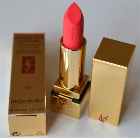 ysl rouge pur couture in no. 52 rosy coral|YSL rouge rose lipstick.